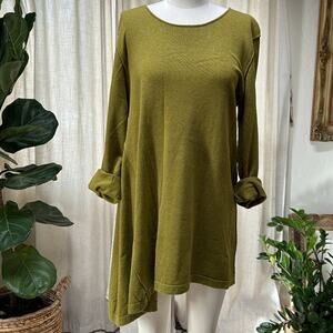 Bryn Walker Olive Green Asymmetrical Cotton Lagenlook Tunic Top, Small